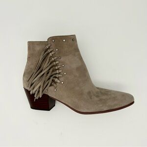 Sam Edelman - Women's Studded Fringe Suede Ankle Boots/ Thick Heels/ Bootie